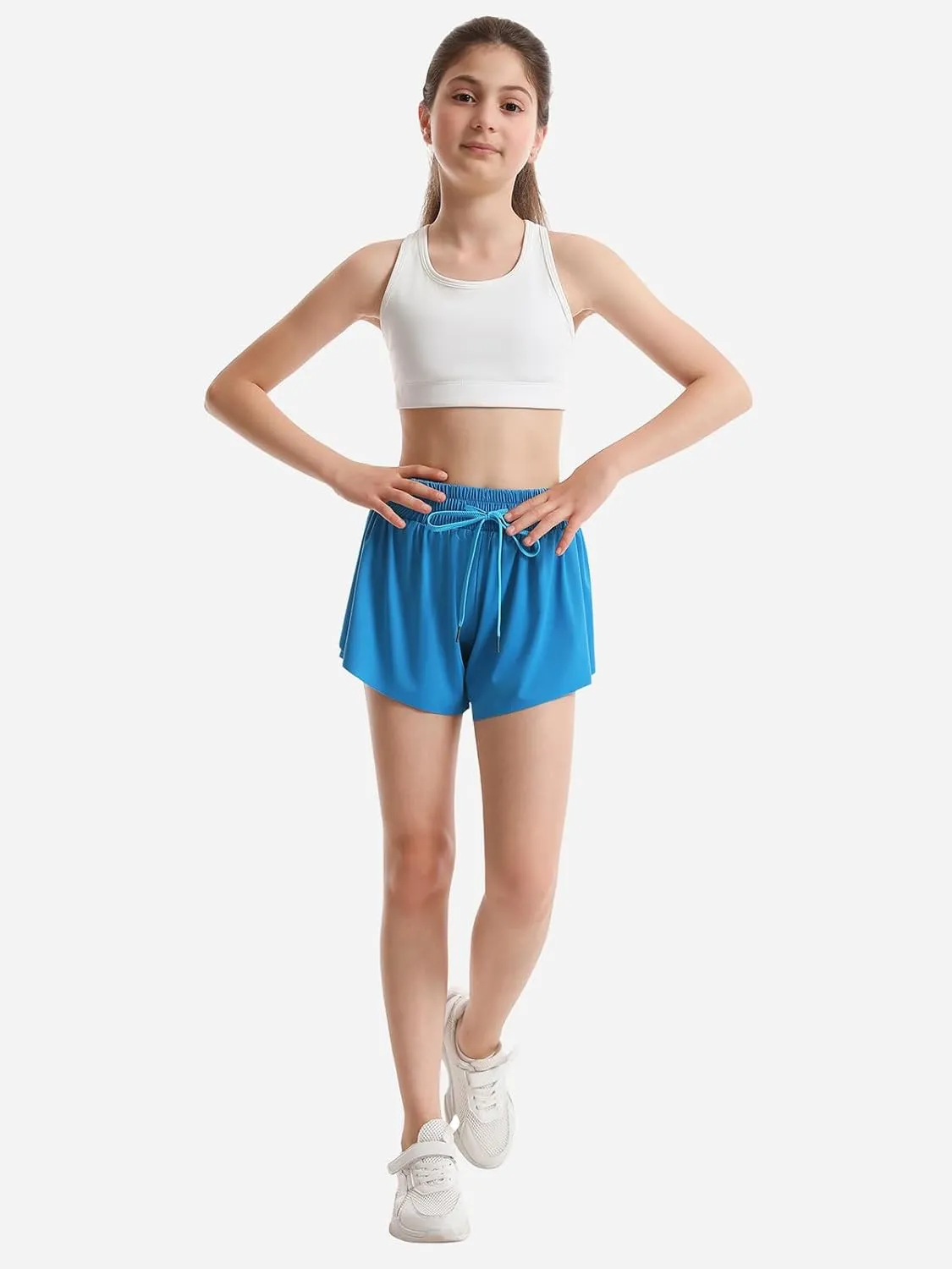 3 Packs Girls Butterfly Shorts 2 in 1 Girls Athletic Shorts Youth Flowy Shorts for Active, Running,Basketball