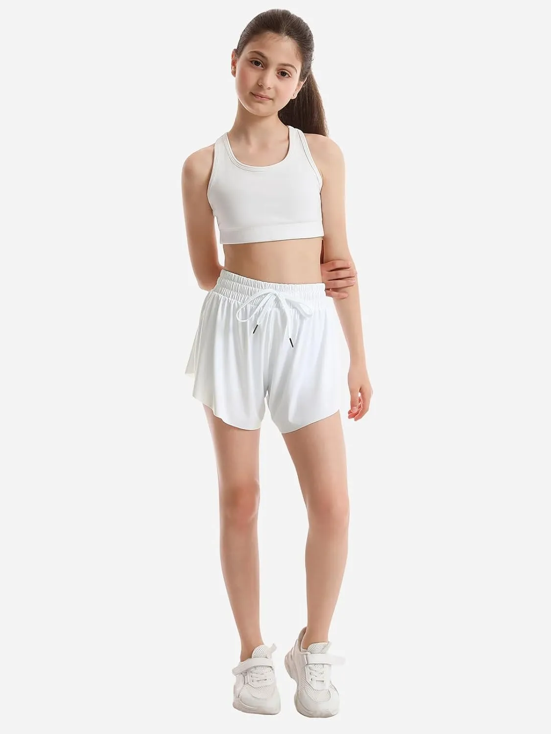 3 Packs Girls Butterfly Shorts 2 in 1 Girls Athletic Shorts Youth Flowy Shorts for Active, Running,Basketball