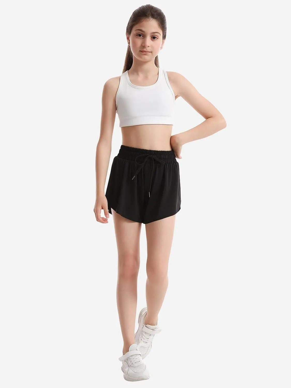 3 Packs Girls Butterfly Shorts 2 in 1 Girls Athletic Shorts Youth Flowy Shorts for Active, Running,Basketball