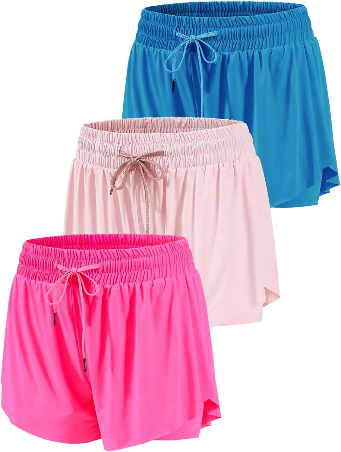 3 Packs Girls Butterfly Shorts 2 in 1 Girls Athletic Shorts Youth Flowy Shorts for Active, Running,Basketball