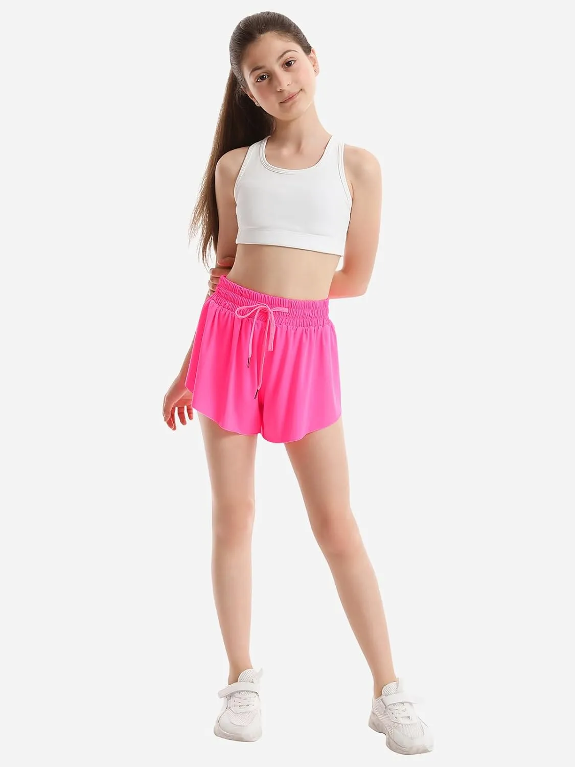 3 Packs Girls Butterfly Shorts 2 in 1 Girls Athletic Shorts Youth Flowy Shorts for Active, Running,Basketball