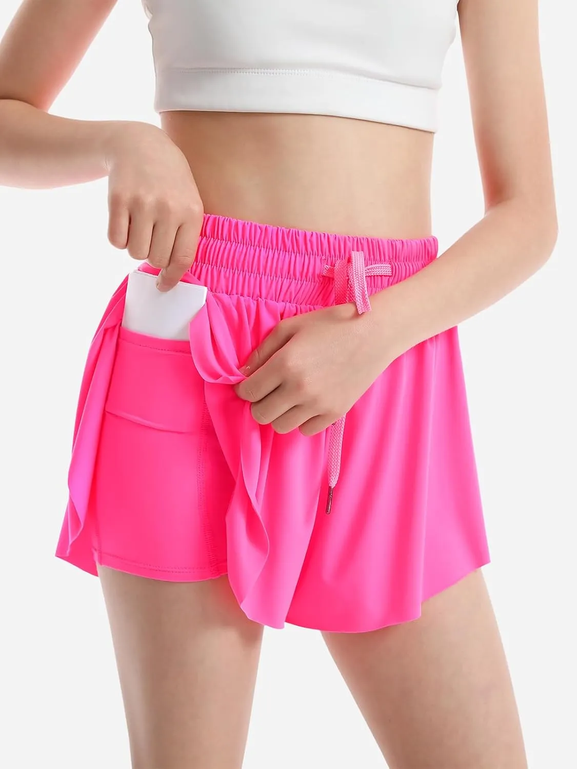 3 Packs Girls Butterfly Shorts 2 in 1 Girls Athletic Shorts Youth Flowy Shorts for Active, Running,Basketball