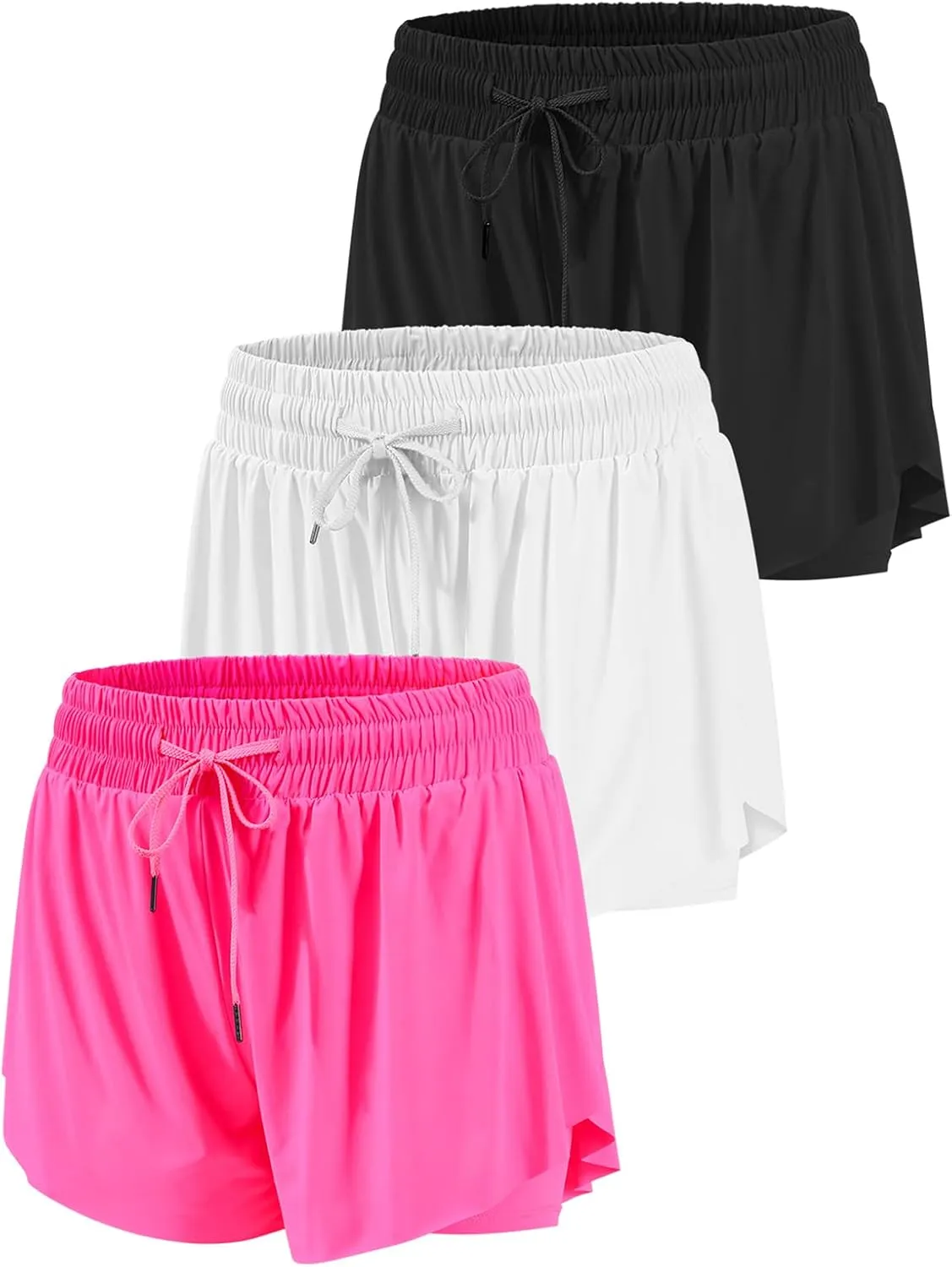 3 Packs Girls Butterfly Shorts 2 in 1 Girls Athletic Shorts Youth Flowy Shorts for Active, Running,Basketball