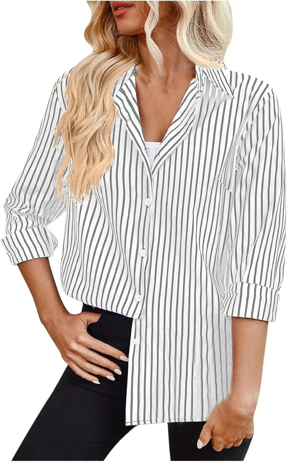 Button Down Shirts For Women Striped Dress Shirt 2025 Summer Long Sleeve Work Blouses Lightweight Sun Protection Tops