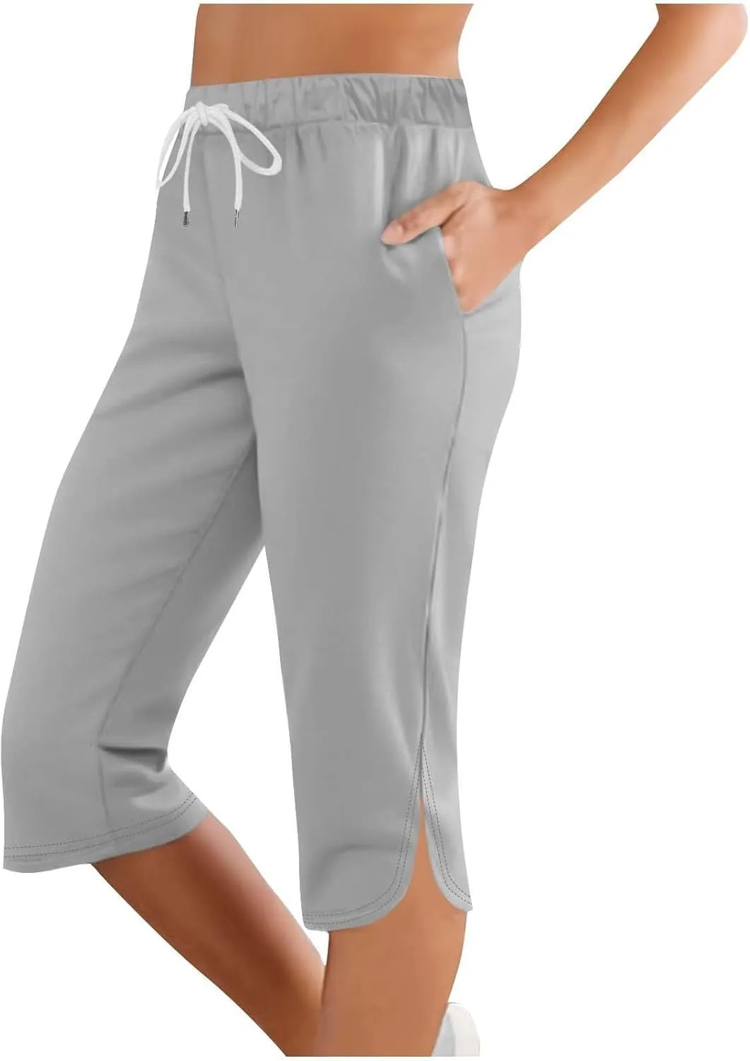 Capri Pants for Women Casual Summer Drawstring Shorts Elastic High Waist Casual Short Straight Leg Cropped Trouser