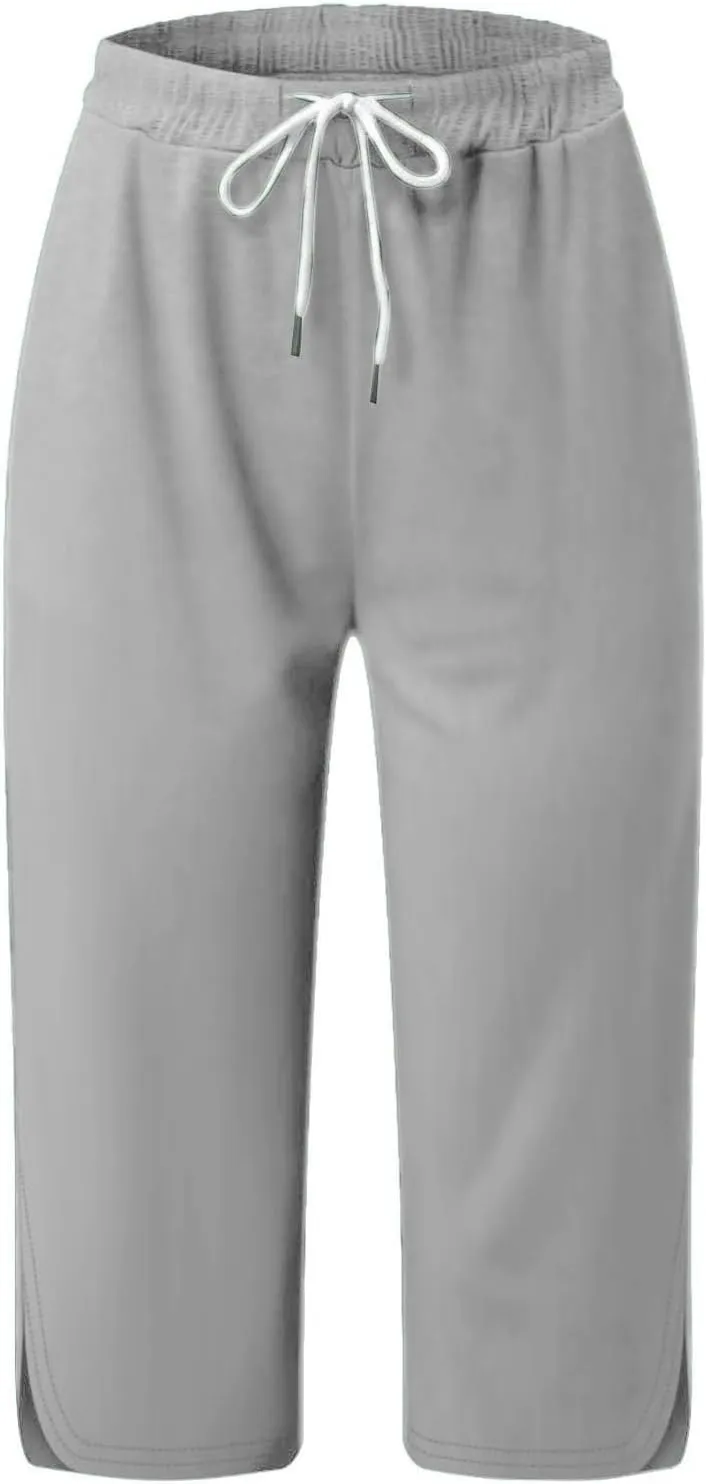 Capri Pants for Women Casual Summer Drawstring Shorts Elastic High Waist Casual Short Straight Leg Cropped Trouser