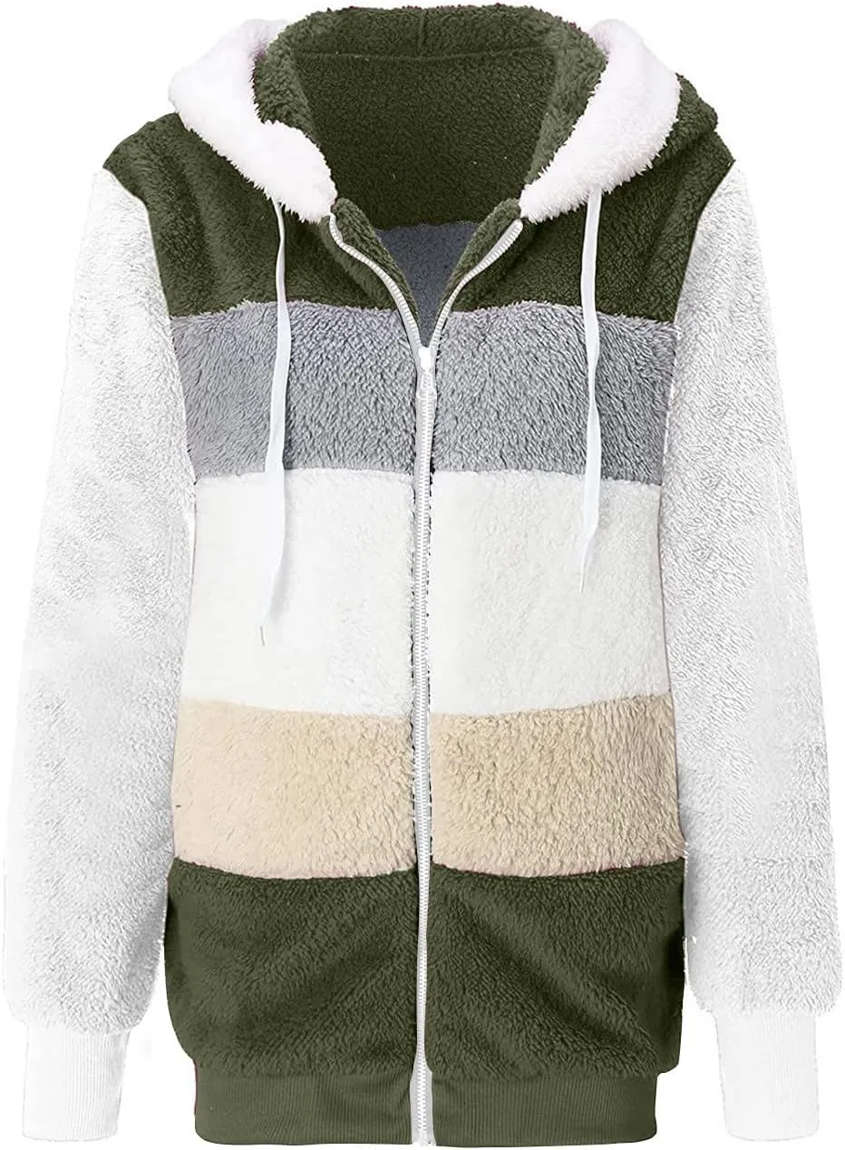 Coats for Women 2023 Lightweight Casual Fleece Plush Zipper Hooded Jacket Comfy Wool Coat Winter Warm Sherpa Jackets