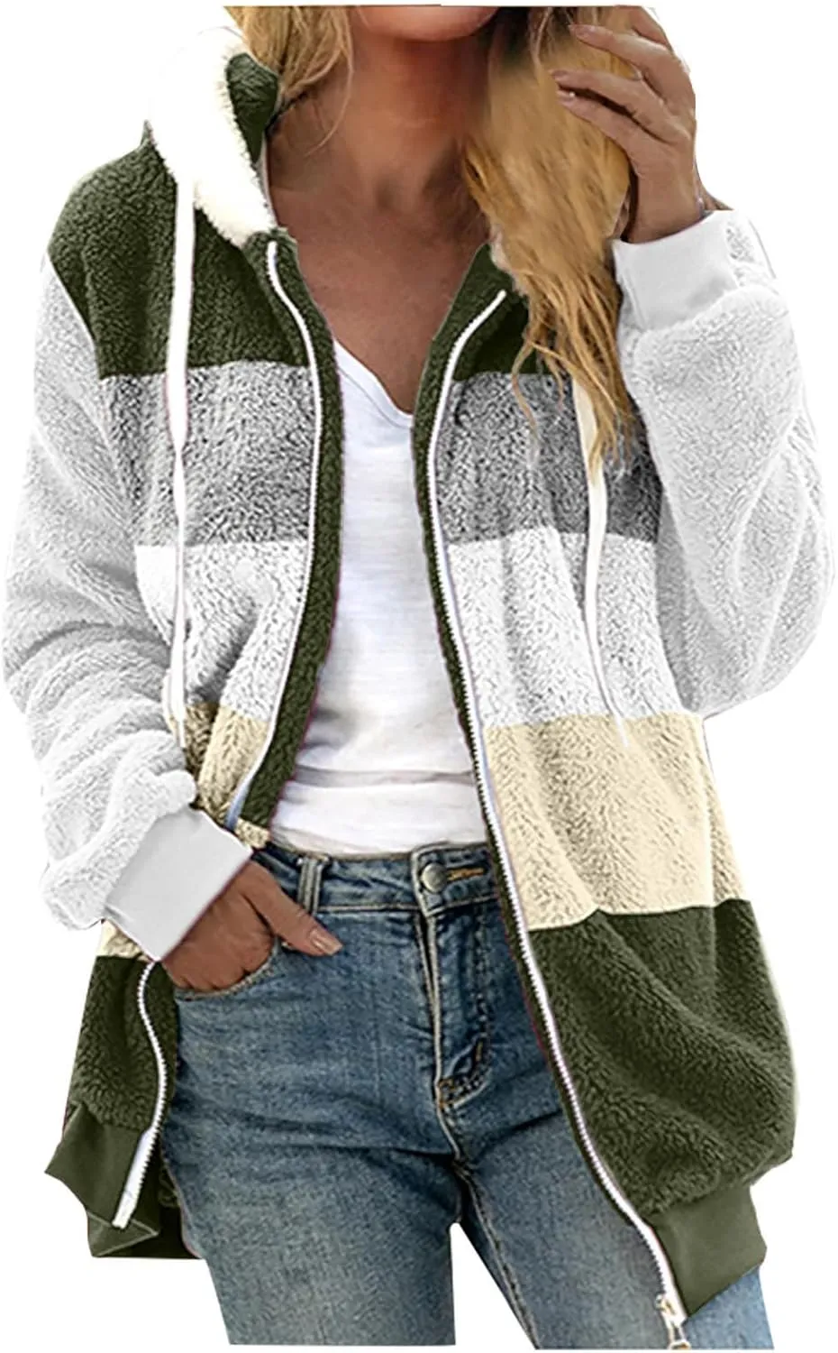 Coats for Women 2023 Lightweight Casual Fleece Plush Zipper Hooded Jacket Comfy Wool Coat Winter Warm Sherpa Jackets