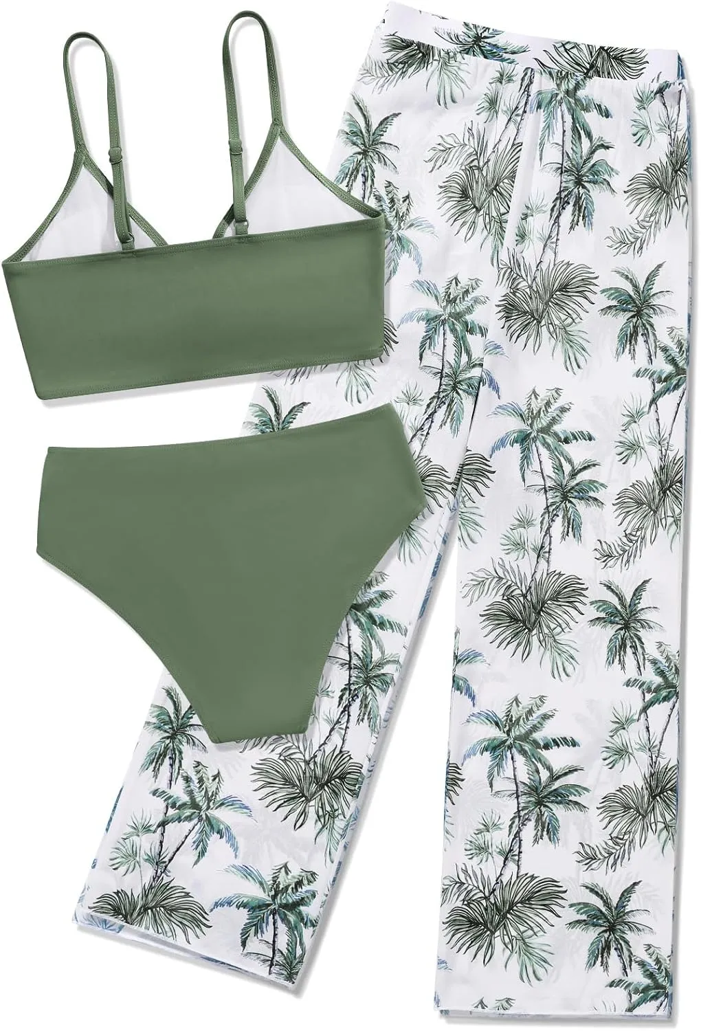 ESHOO Girls Swimsuit 3 Piece Bikini Bathing Suit Criss Cross Tropical Floral Swimwear Quick Dry Cover Up Pants 9-16Y