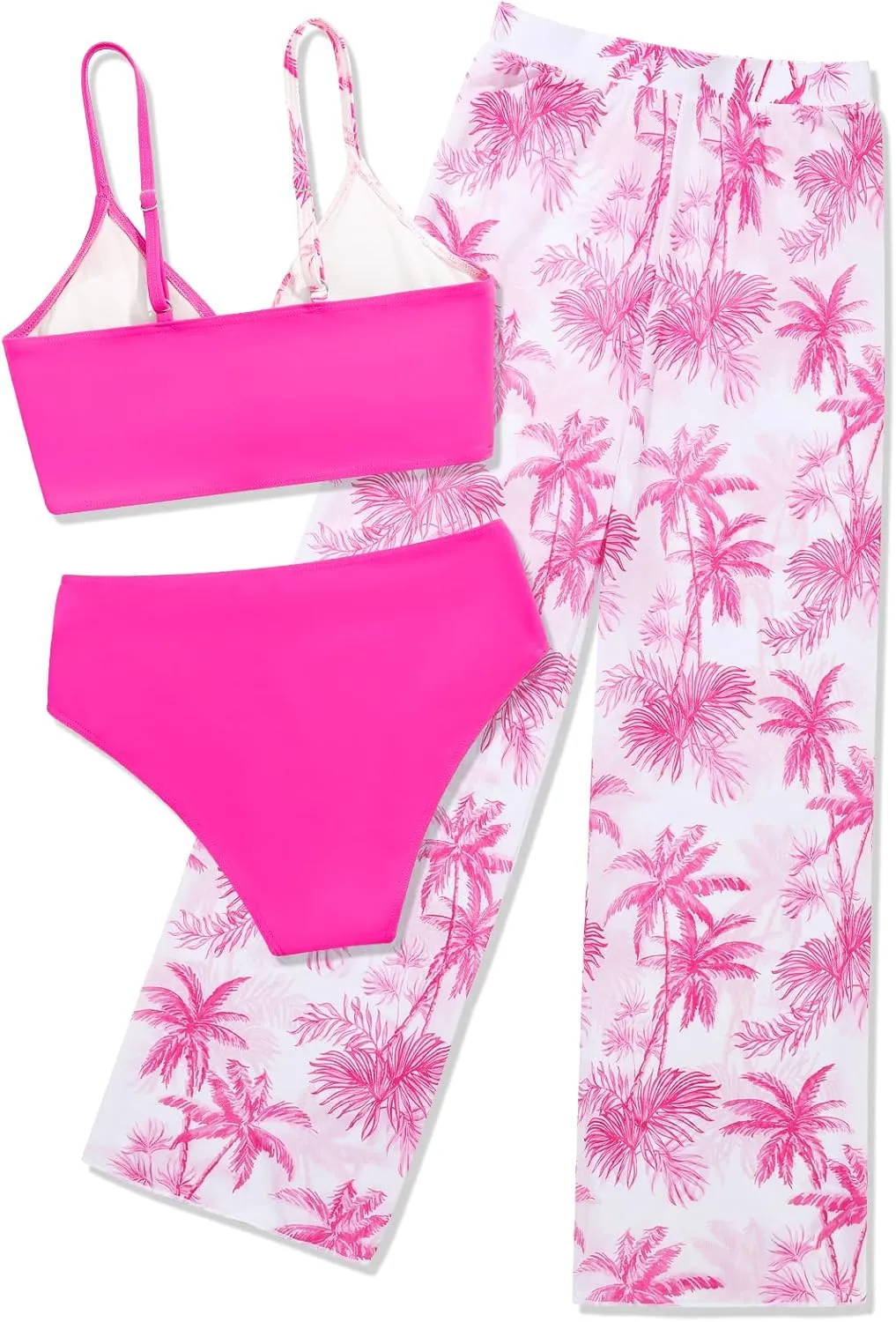 ESHOO Girls Swimsuit 3 Piece Bikini Bathing Suit Criss Cross Tropical Floral Swimwear Quick Dry Cover Up Pants 9-16Y