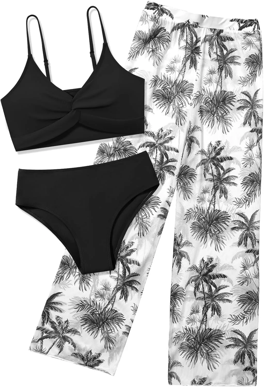 ESHOO Girls Swimsuit 3 Piece Bikini Bathing Suit Criss Cross Tropical Floral Swimwear Quick Dry Cover Up Pants 9-16Y