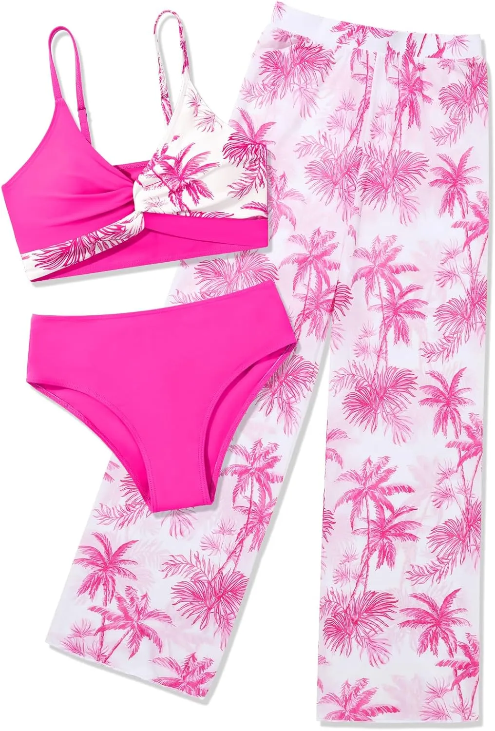 ESHOO Girls Swimsuit 3 Piece Bikini Bathing Suit Criss Cross Tropical Floral Swimwear Quick Dry Cover Up Pants 9-16Y