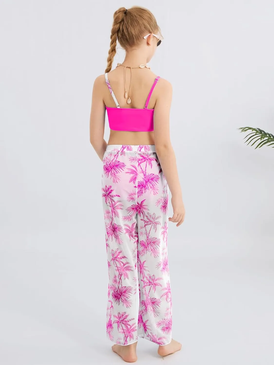 ESHOO Girls Swimsuit 3 Piece Bikini Bathing Suit Criss Cross Tropical Floral Swimwear Quick Dry Cover Up Pants 9-16Y