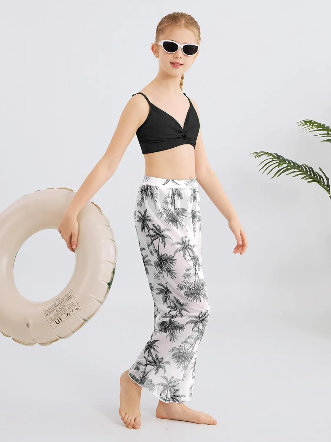 ESHOO Girls Swimsuit 3 Piece Bikini Bathing Suit Criss Cross Tropical Floral Swimwear Quick Dry Cover Up Pants 9-16Y
