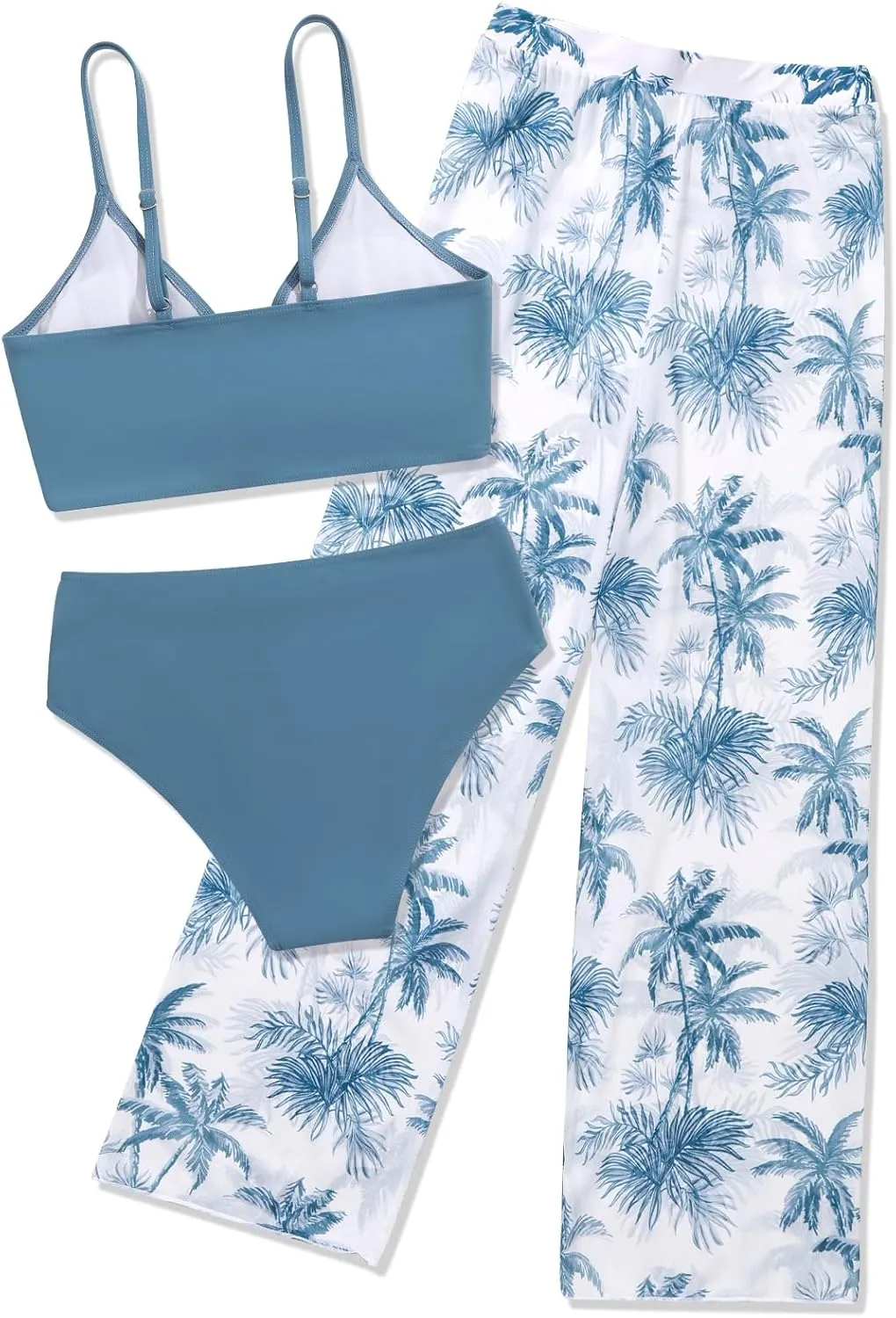 ESHOO Girls Swimsuit 3 Piece Bikini Bathing Suit Criss Cross Tropical Floral Swimwear Quick Dry Cover Up Pants 9-16Y