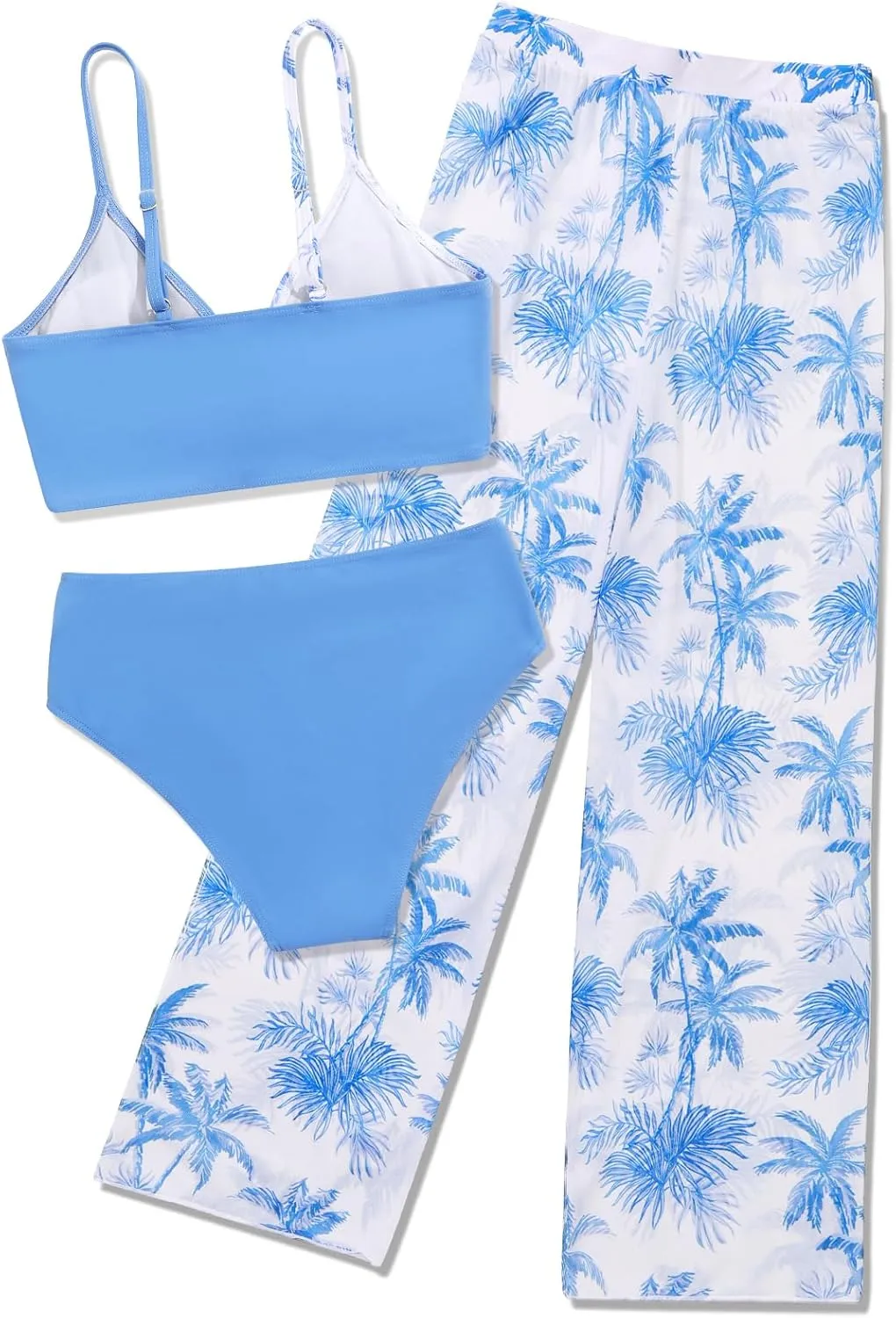 ESHOO Girls Swimsuit 3 Piece Bikini Bathing Suit Criss Cross Tropical Floral Swimwear Quick Dry Cover Up Pants 9-16Y
