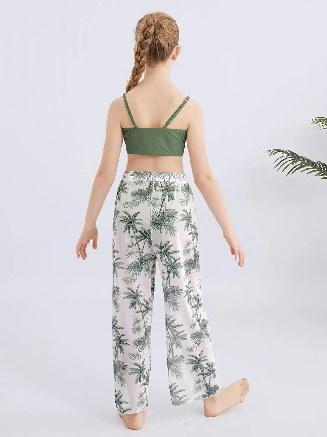 ESHOO Girls Swimsuit 3 Piece Bikini Bathing Suit Criss Cross Tropical Floral Swimwear Quick Dry Cover Up Pants 9-16Y