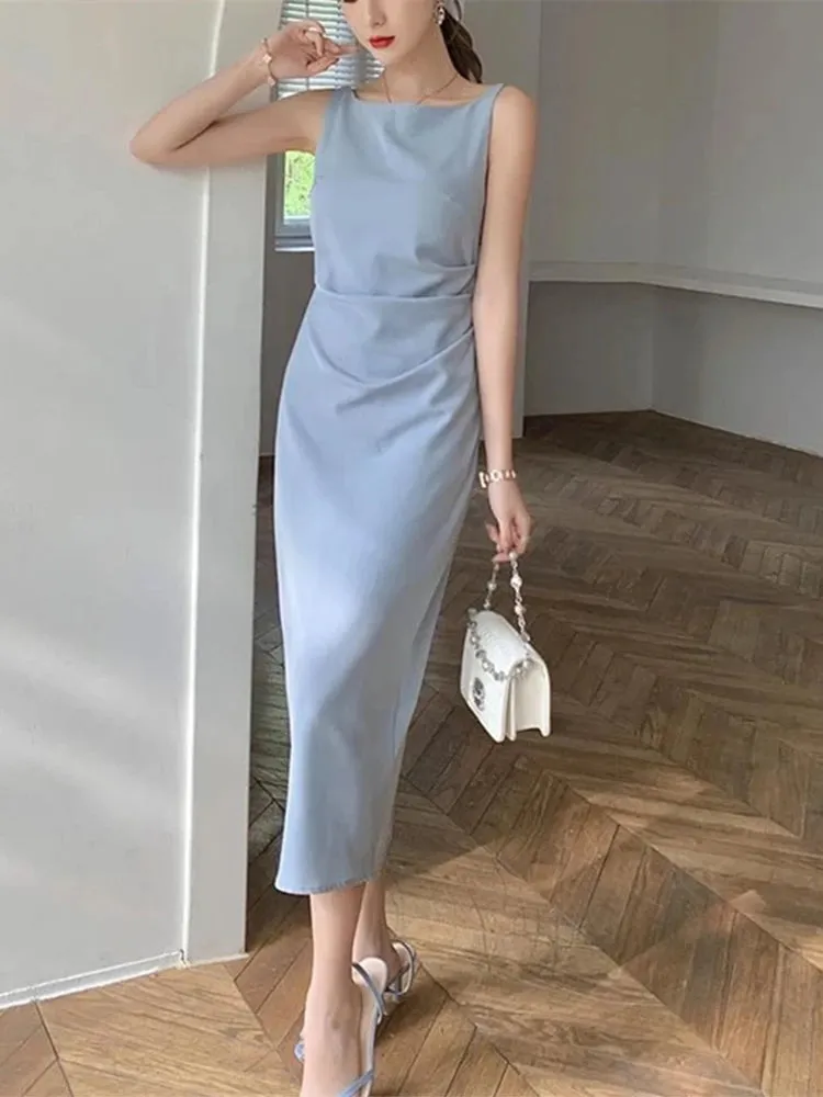 Flytonn-2024 Elegant Women Dress Sexy Sleeveless Female Harajuku Party Midi Dress Casual Sundress Vestidos Mujer