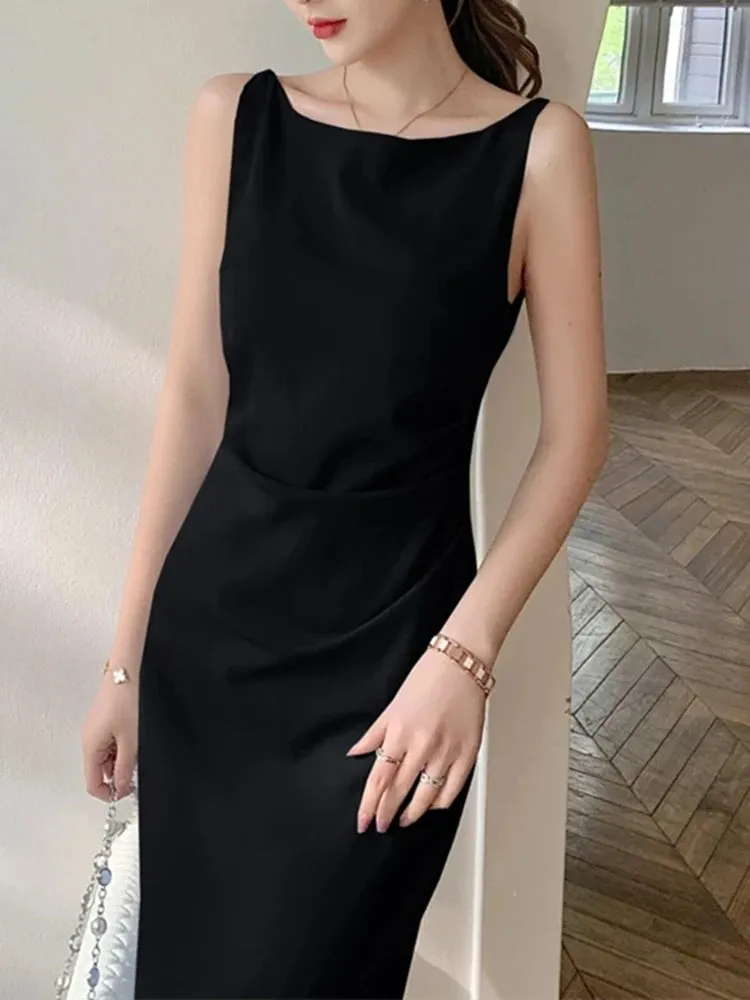 Flytonn-2024 Elegant Women Dress Sexy Sleeveless Female Harajuku Party Midi Dress Casual Sundress Vestidos Mujer
