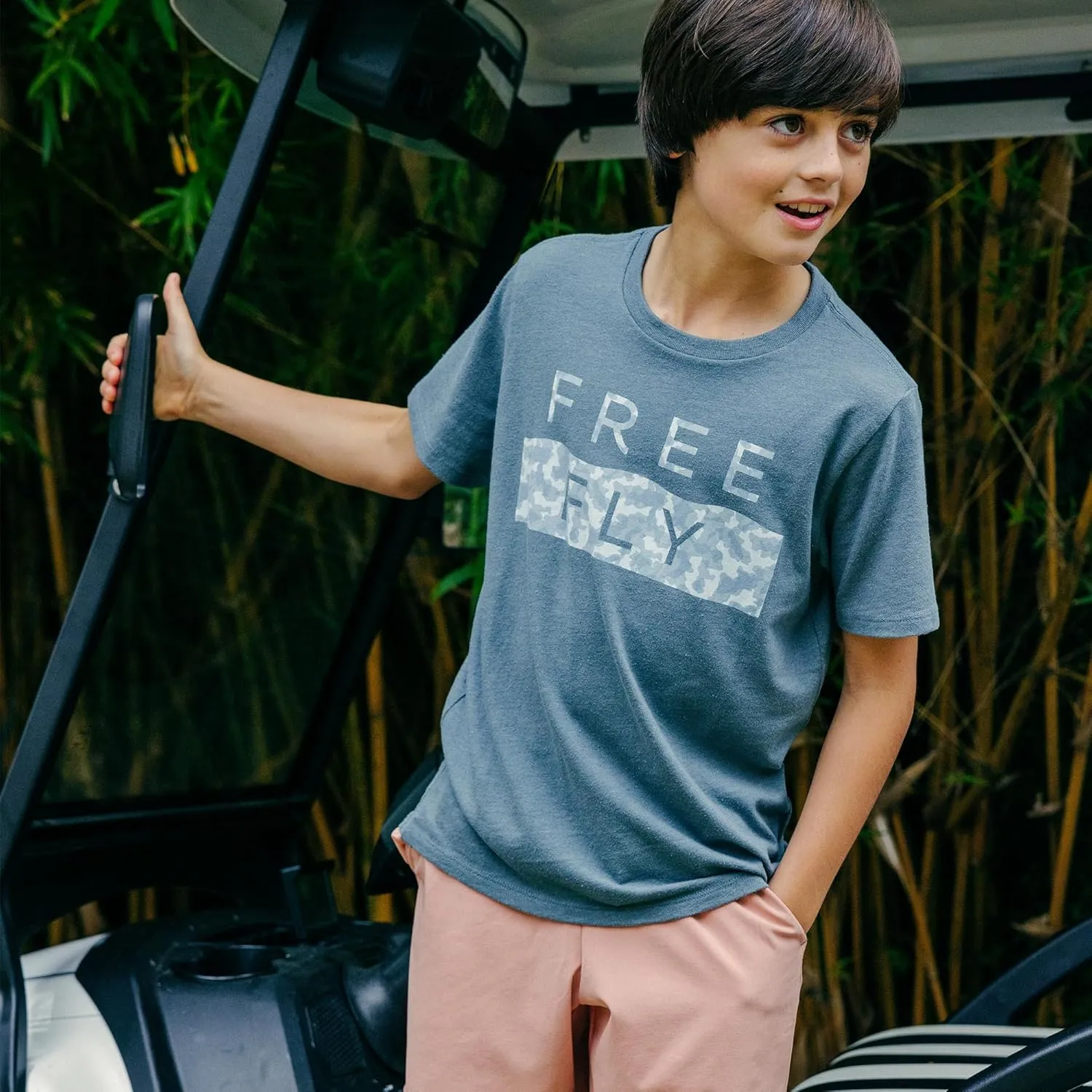 Free Fly Youth Wave Camo Tee - Graphic Tee for Kids - Ultra-Soft Cotton-Blend T-Shirt