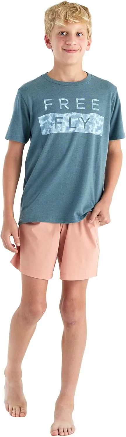 Free Fly Youth Wave Camo Tee - Graphic Tee for Kids - Ultra-Soft Cotton-Blend T-Shirt