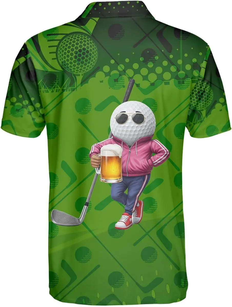 Funny Golf Polo Shirt – Flamingo & Bigfoot Golf Polo, Moisture-Wicking, Quick-Dry, Fun Golf Gifts for Men