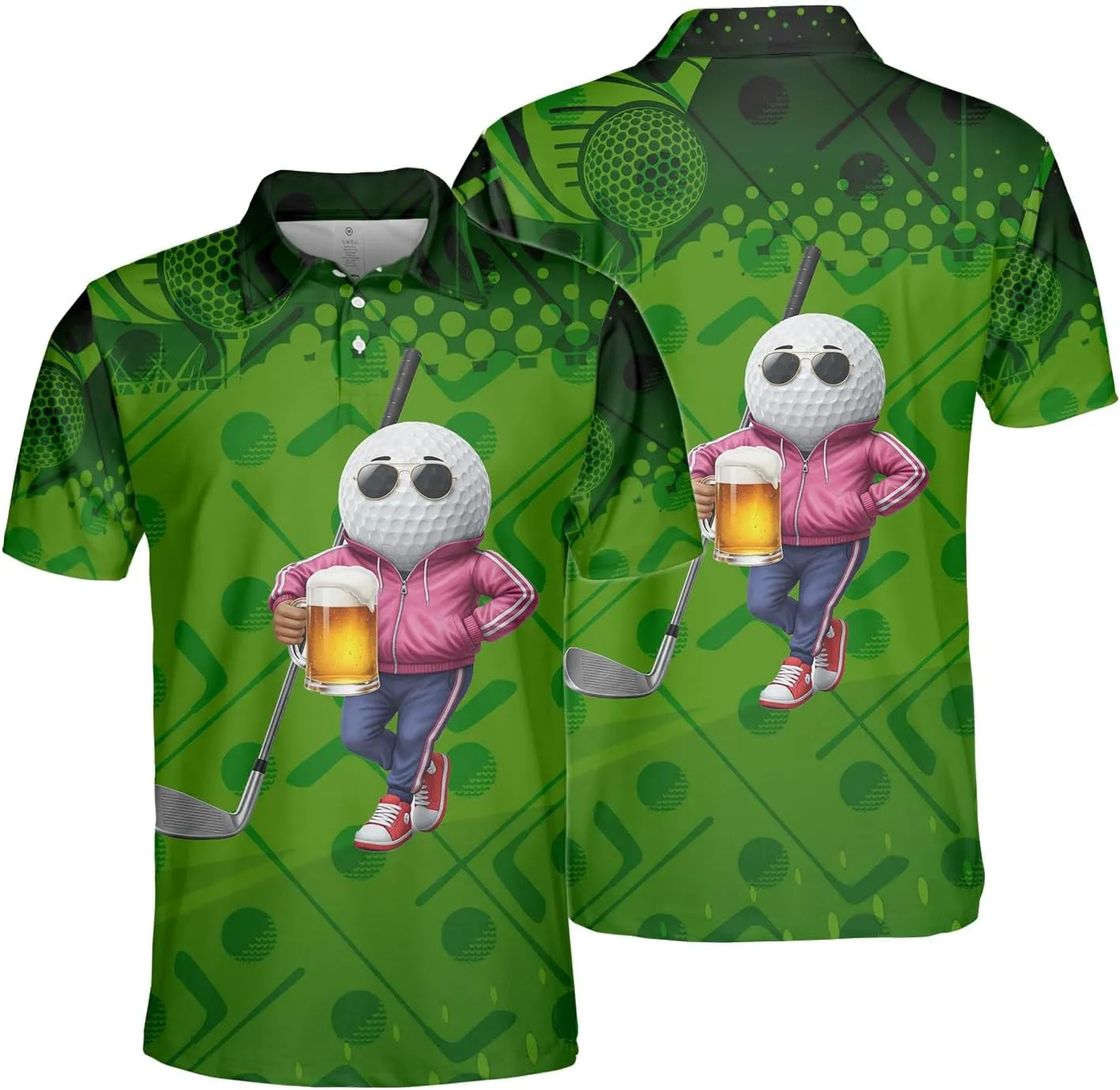 Funny Golf Polo Shirt – Flamingo & Bigfoot Golf Polo, Moisture-Wicking, Quick-Dry, Fun Golf Gifts for Men