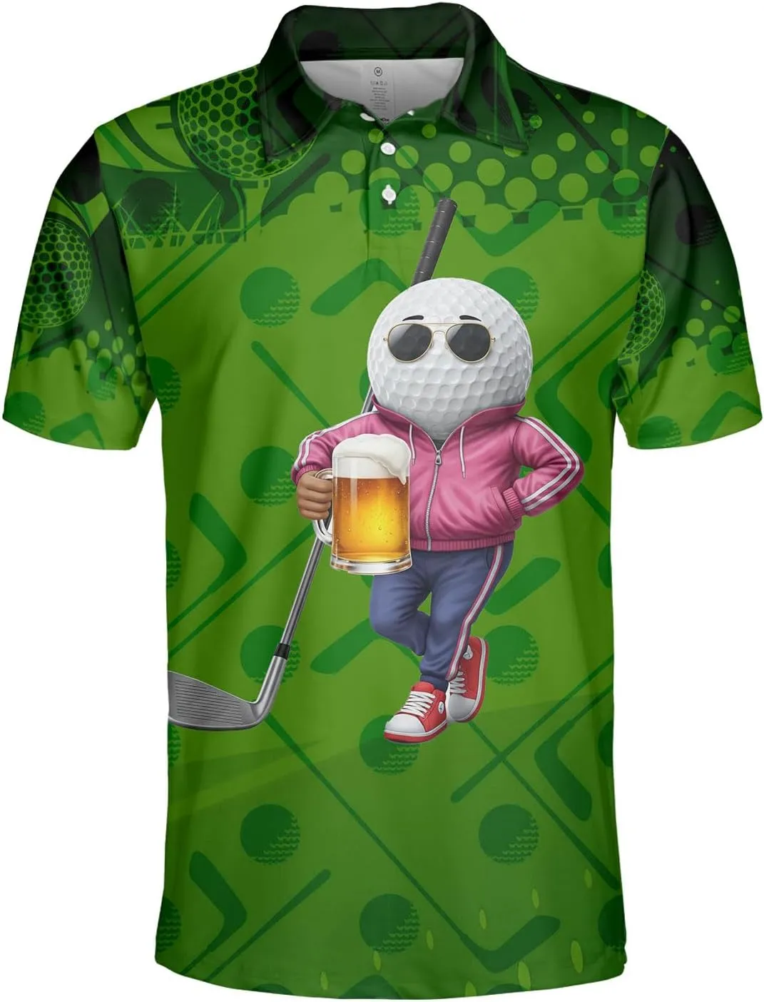 Funny Golf Polo Shirt – Flamingo & Bigfoot Golf Polo, Moisture-Wicking, Quick-Dry, Fun Golf Gifts for Men