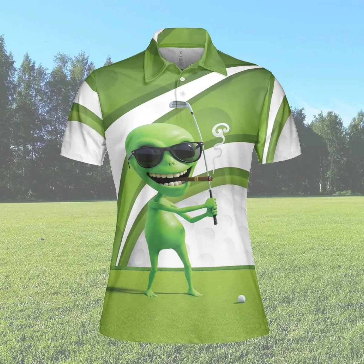 Funny Golf Polo Shirt – Flamingo & Bigfoot Golf Polo, Moisture-Wicking, Quick-Dry, Fun Golf Gifts for Men