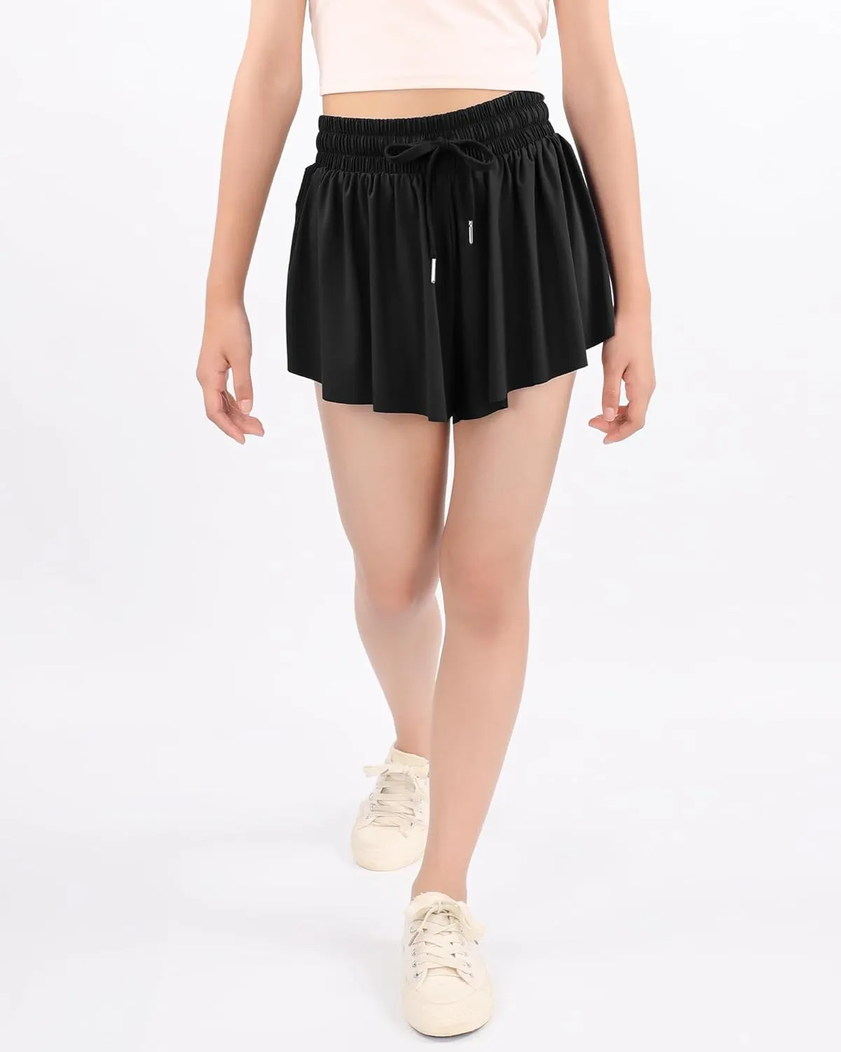 Girls Butterfly Shorts Flowy Shorts with Pocket 2-in-1 Dance Athletic Shorts for Girl 7-14 Years