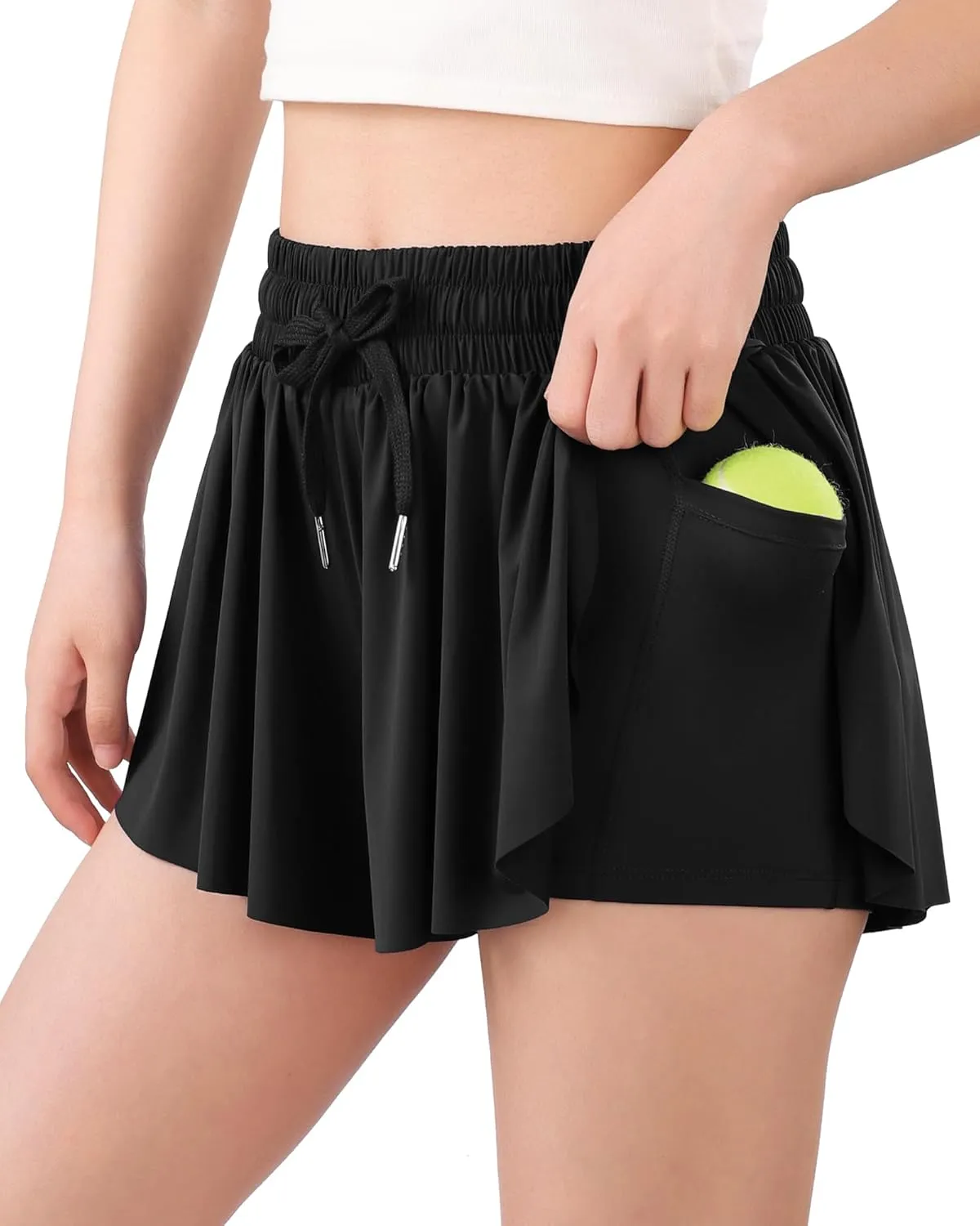 Girls Butterfly Shorts Flowy Shorts with Pocket 2-in-1 Dance Athletic Shorts for Girl 7-14 Years