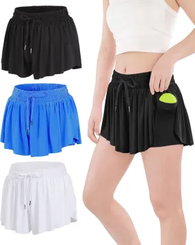 Girls Butterfly Shorts Flowy Shorts with Pocket 2-in-1 Dance Athletic Shorts for Girl 7-14 Years