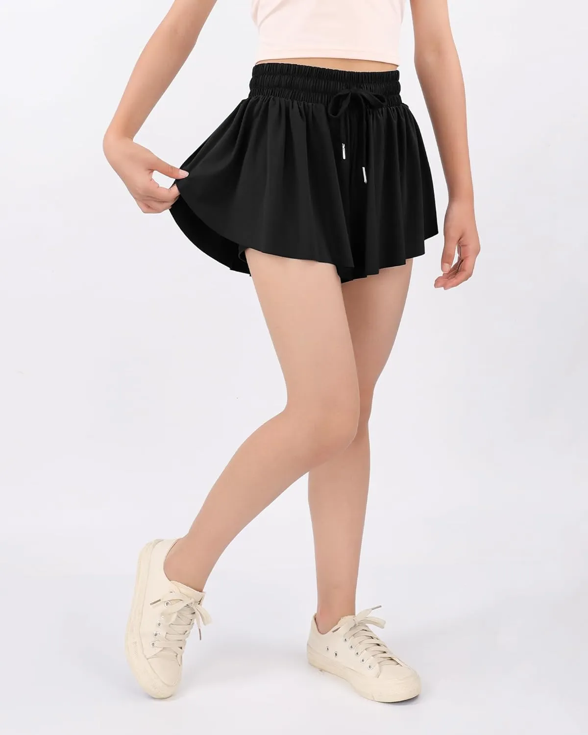 Girls Butterfly Shorts Flowy Shorts with Pocket 2-in-1 Dance Athletic Shorts for Girl 7-14 Years
