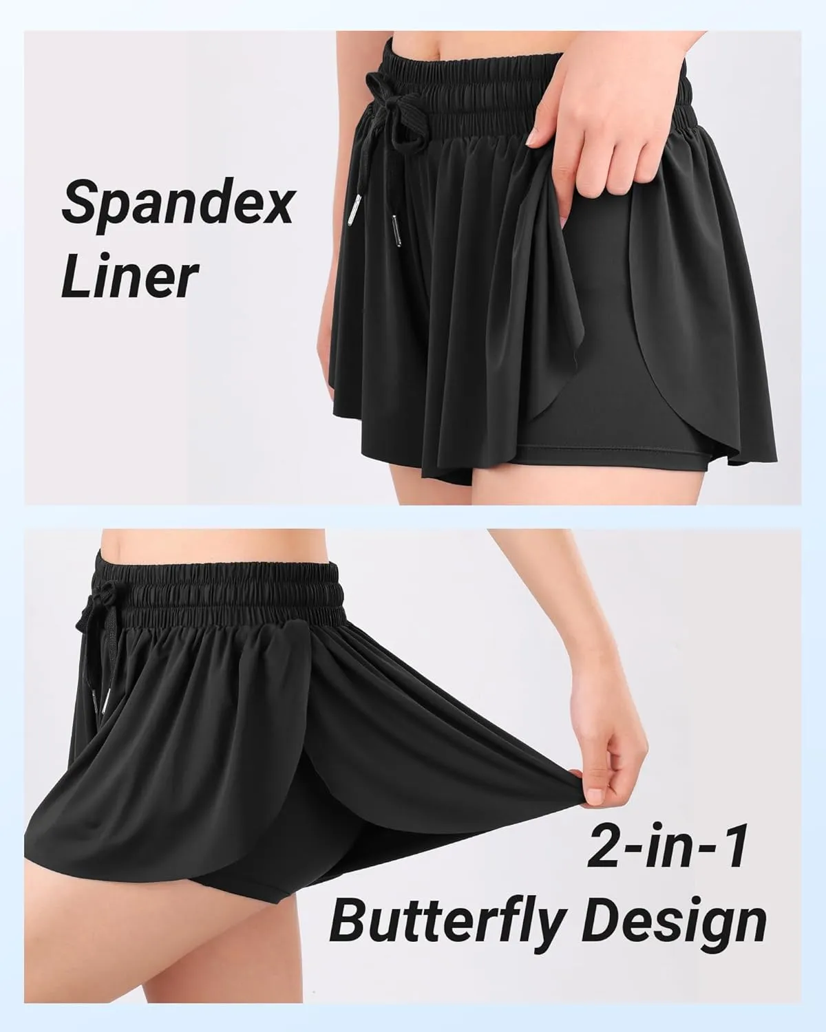 Girls Butterfly Shorts Flowy Shorts with Pocket 2-in-1 Dance Athletic Shorts for Girl 7-14 Years