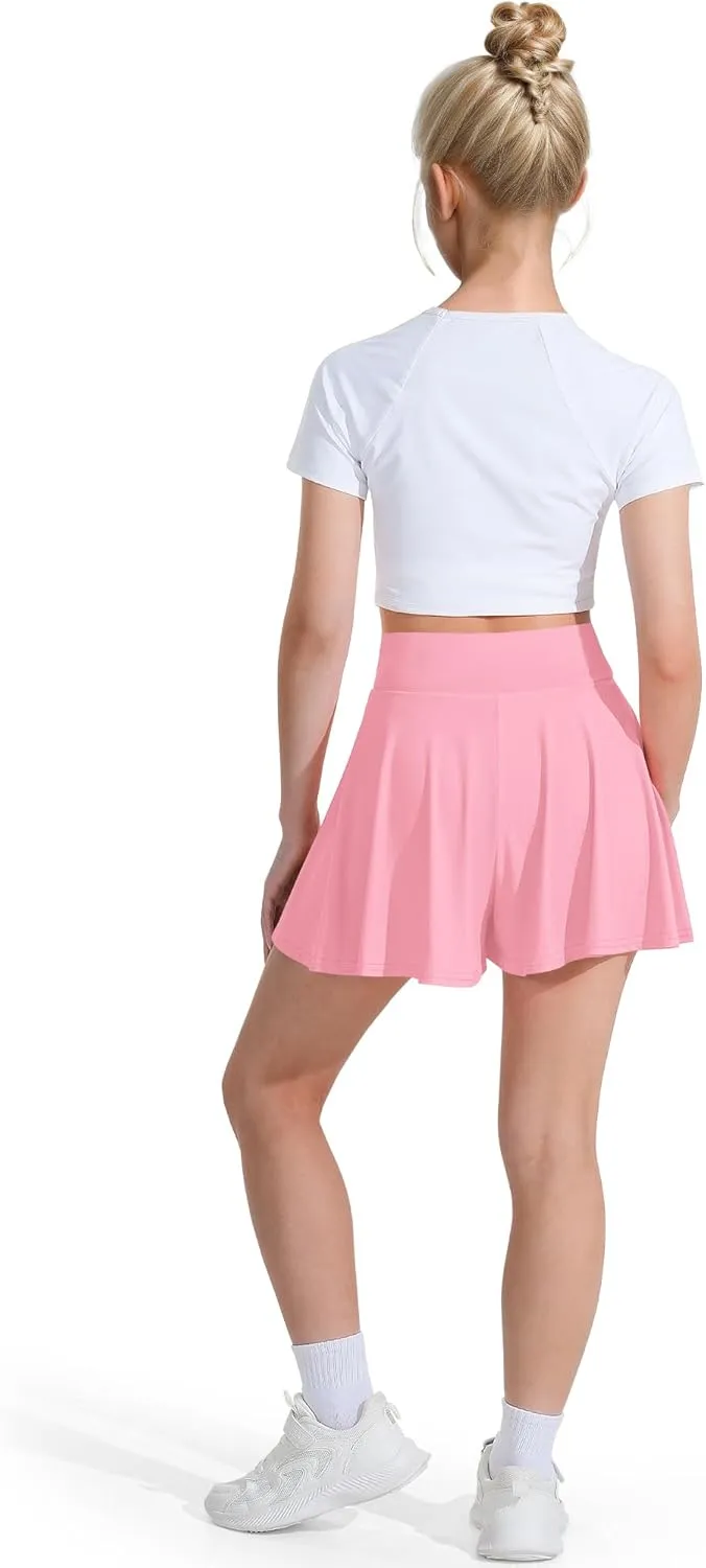 Girls Flowy Shorts Butterfly Shorts with Liner 2-in-1 Athletic Tennis Running Gym Shorts with Pockets for Kids