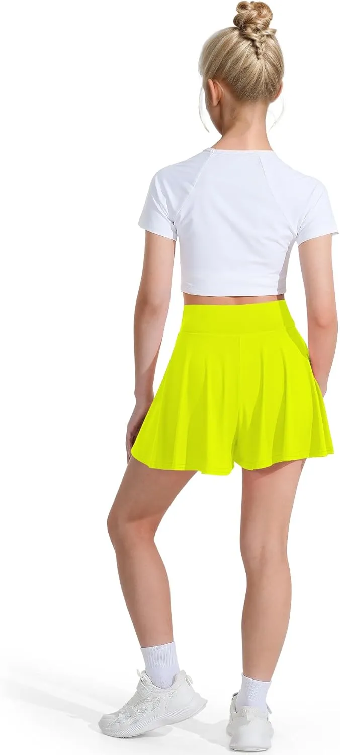 Girls Flowy Shorts Butterfly Shorts with Liner 2-in-1 Athletic Tennis Running Gym Shorts with Pockets for Kids