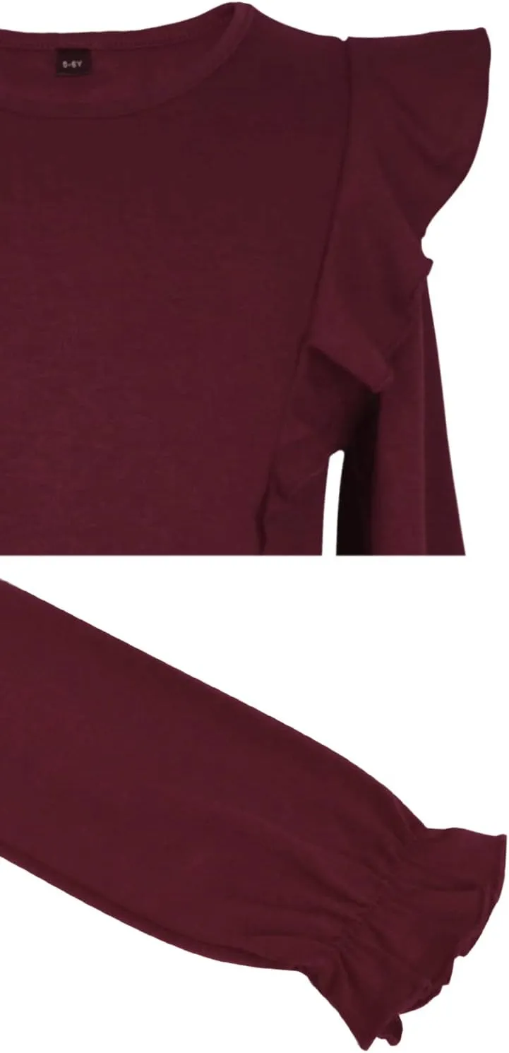 Girls Flutter Long Sleeve Casual Stretchy Tiered Flowy Maxi Fall Dress for Church 5-11 Years