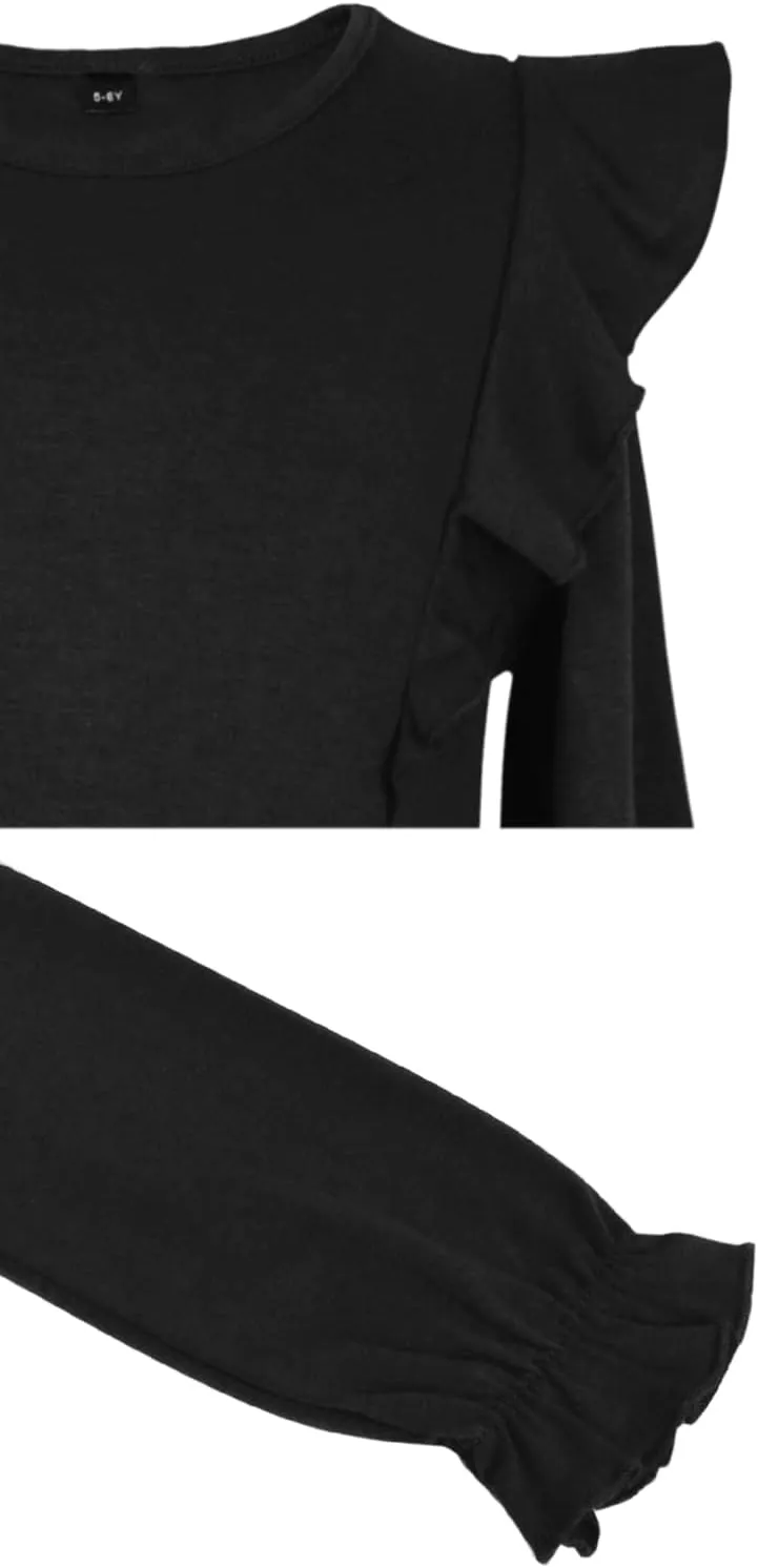 Girls Flutter Long Sleeve Casual Stretchy Tiered Flowy Maxi Fall Dress for Church 5-11 Years