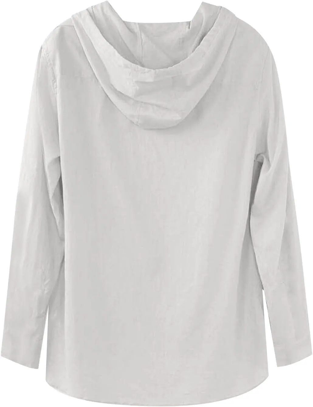 Linen Shirts for Men Lightweight Button Up Long Sleeve Shirts with Hood Loose Fit Breathable Boho Beach Linen Hoodie
