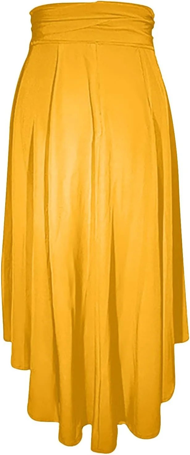 Lpmadey Women's Casual Ruched Stretchy High Waist A-Line Skirt Pleated Flared Maxi Skirt Full/Ankle Length Boho Beach Skirts