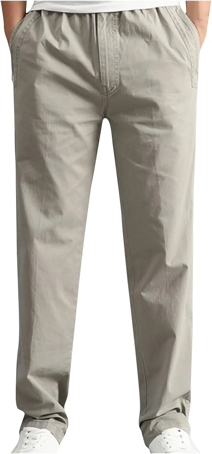 Men’ s Casual Cargo Pants Relaxed Fit Streetwear Pant Elastic Drawstring Waist Lightweight Chino Trouser with Pocket