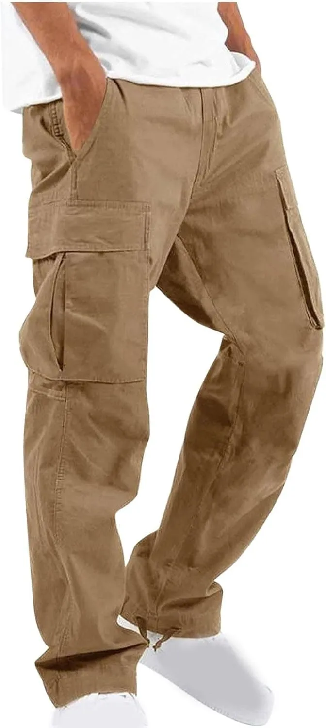 Mens Cargo Pants Casual Baggy Work Hiking Pants Relaxed Fit Summer Outdoor Workout Joggers with Multi Pockets