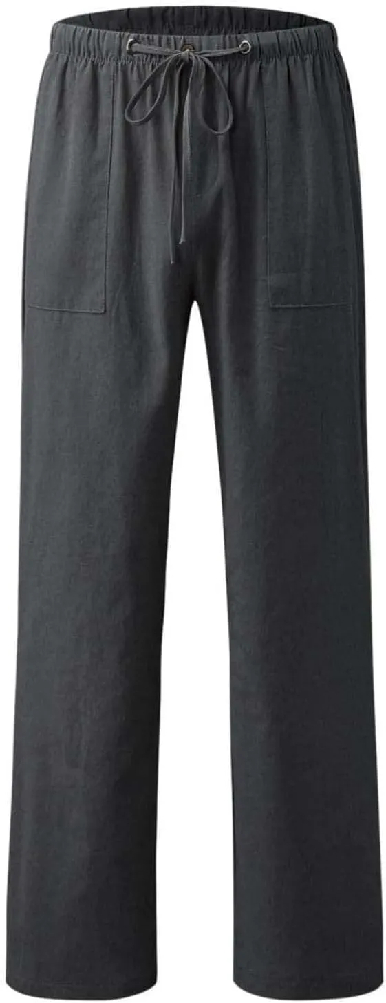 Mens Casual Linen Pants Elastic Waist Drawstring Lightweight Trouser Casual 2025 Straight Leg with Pockets Trousers