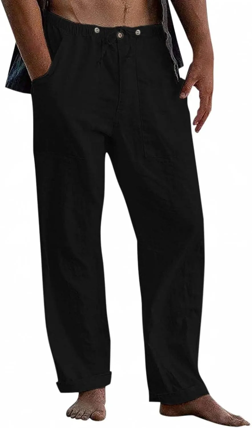 Mens Casual Linen Pants Elastic Waist Drawstring Lightweight Trouser Casual 2025 Straight Leg with Pockets Trousers