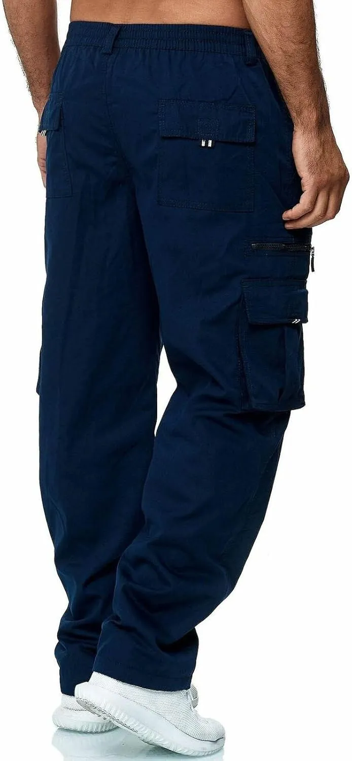 Men's Cotton Blend Cargo Pants Hiking Joggers with Multi Pockets Relaxed Fit Outdoor Trousers Sweatpants for Men