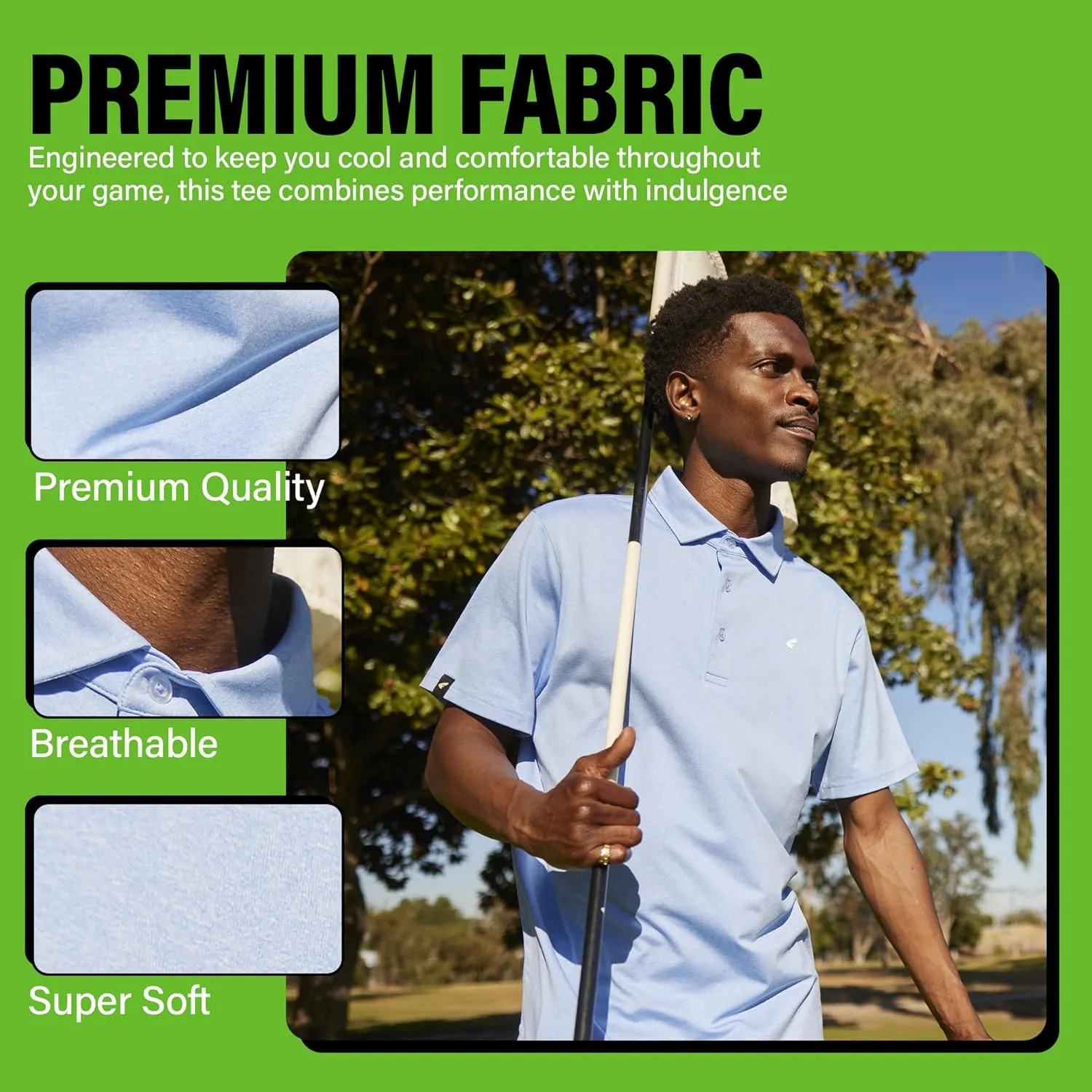 Mens Golf Polo Shirt Lightweight & Quick Dry UPF 50  Flat-Knit Collar Polo Shirts for Men (S, M, L, XL, XXL)- Dry Fit