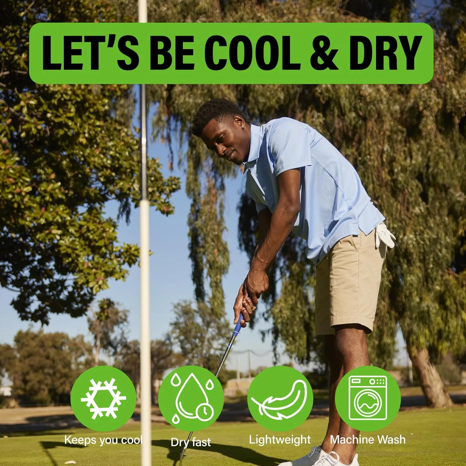 Mens Golf Polo Shirt Lightweight & Quick Dry UPF 50  Flat-Knit Collar Polo Shirts for Men (S, M, L, XL, XXL)- Dry Fit