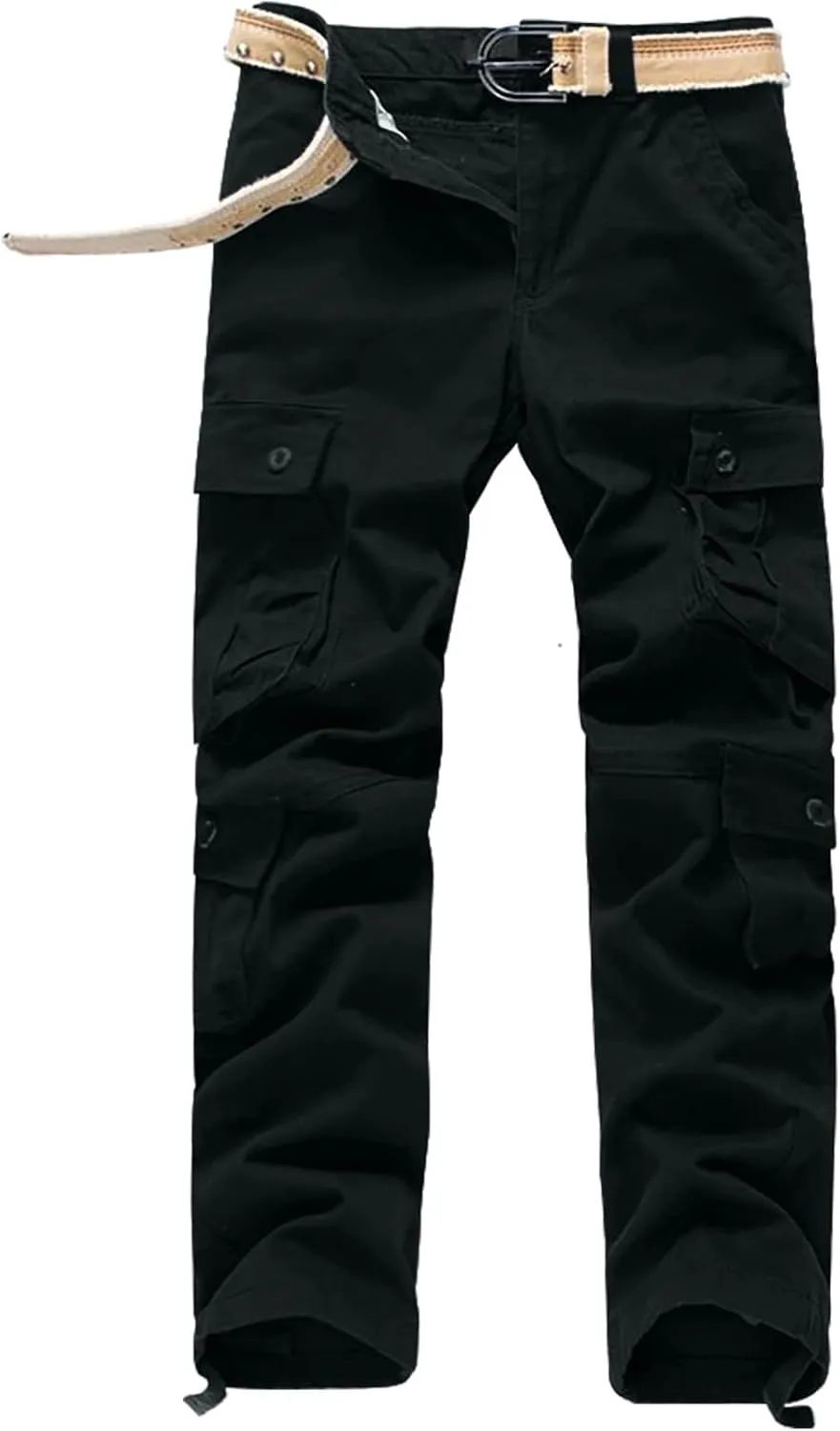 Muscularfit Mens Cargo Pants Big and Tall Relaxed Fit Cotton Multi Pockets Jogger Sport Trousers Causal Straight Sweatpants