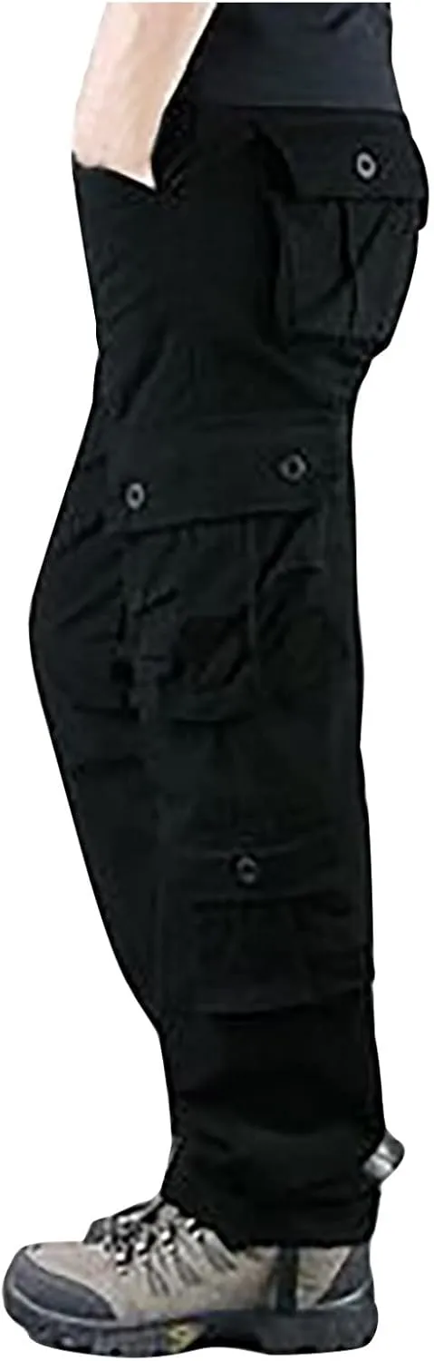 Muscularfit Mens Cargo Pants Big and Tall Relaxed Fit Cotton Multi Pockets Jogger Sport Trousers Causal Straight Sweatpants
