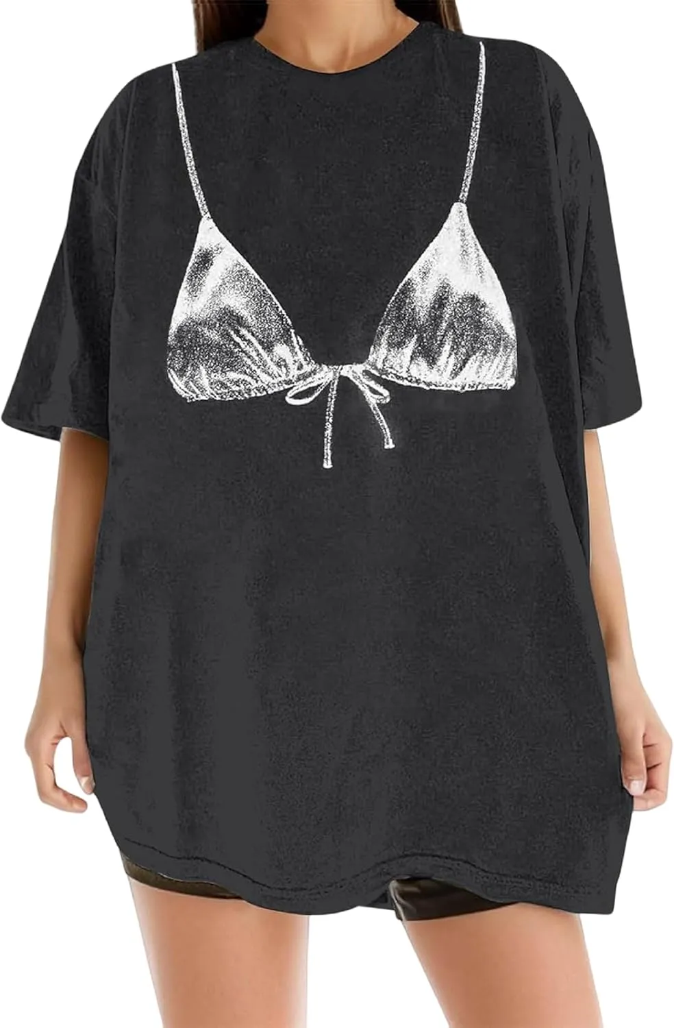 NUFIWI Women Y2k Bra Print Shirt Top Crewneck Short Sleeve Oversized Tee Graphic Bikini Funny Tshirts Coquette Clothes
